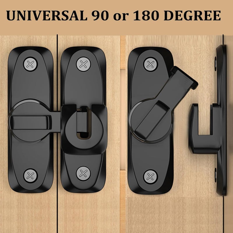 DOUBLE 2 C Barn Door Lock, 90/180 Degree Gate Latches, Zinc Alloy Right Angle Door Lock Latch, Barn Door Hasp Latch for Push/Sliding/Barn Door (1 Black) - Image 2