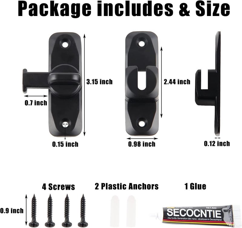 DOUBLE 2 C Barn Door Lock, 90/180 Degree Gate Latches, Zinc Alloy Right Angle Door Lock Latch, Barn Door Hasp Latch for Push/Sliding/Barn Door (1 Black) - Image 5
