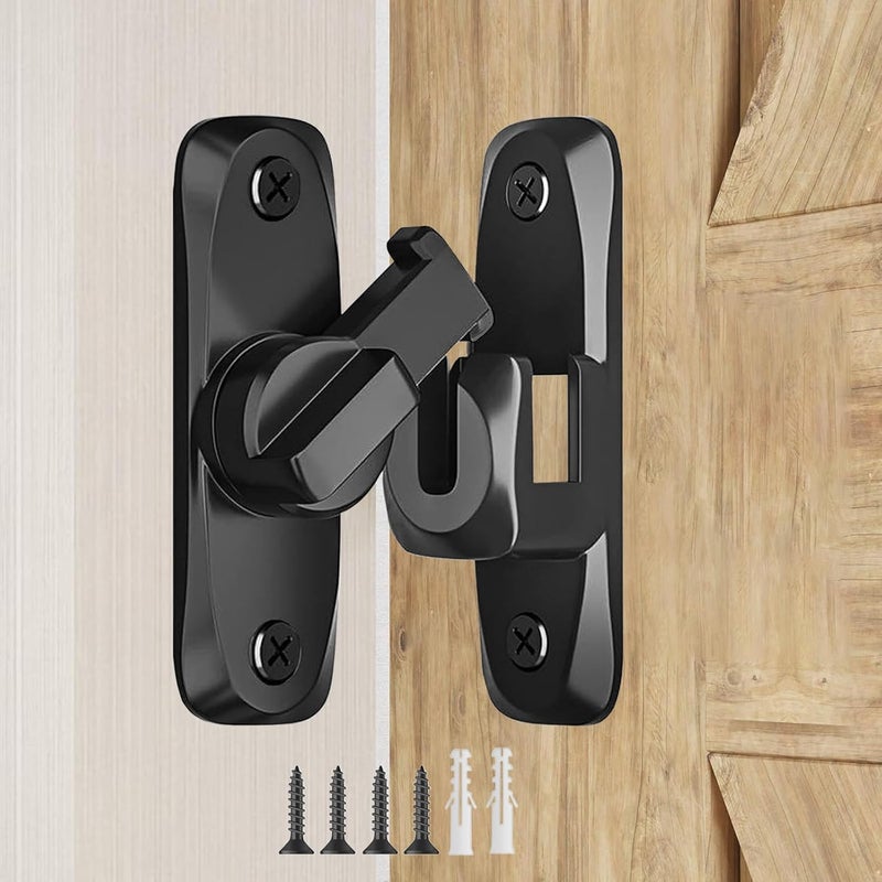 DOUBLE 2 C Barn Door Lock, 90/180 Degree Gate Latches, Zinc Alloy Right Angle Door Lock Latch, Barn Door Hasp Latch for Push/Sliding/Barn Door (1 Black) - Image 1