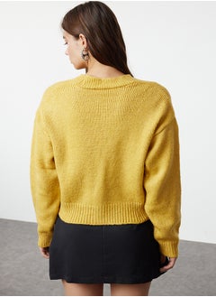 trendyol Yellow Soft Textured Embroidery Detailed V-Neck Knitwear Cardigan TWOAW24HI00237  - Image 5