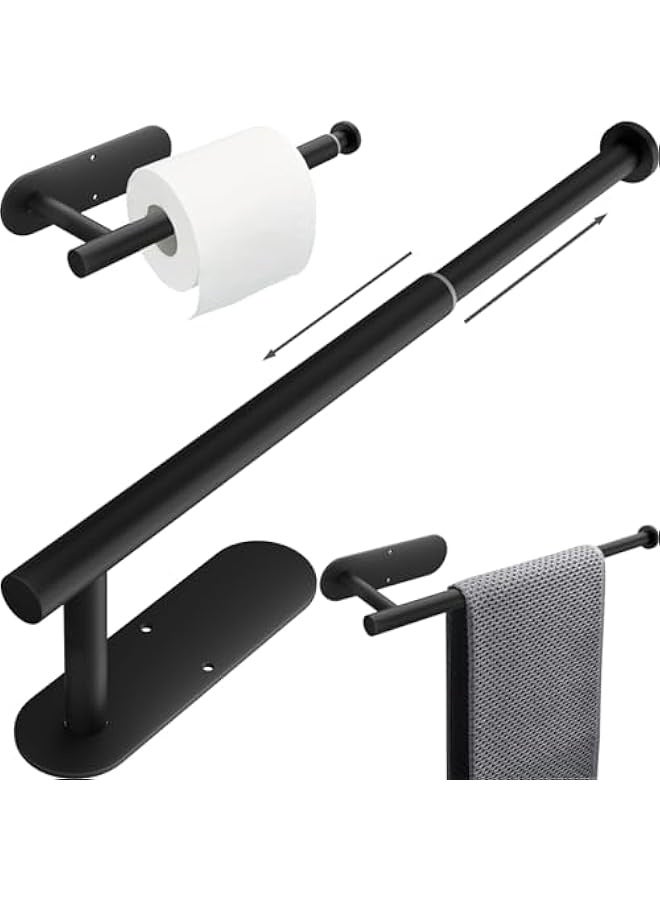 Black Self Adhesive Toilet Paper Holder Wall Mount 1 Pcs SUS304 Stainless Steel Toilet Roll Holder Adjustable 9in ~15in Hanging Paper Towel Holder for Bathroom Kitchen Under Cabinet Fridge - Image 1