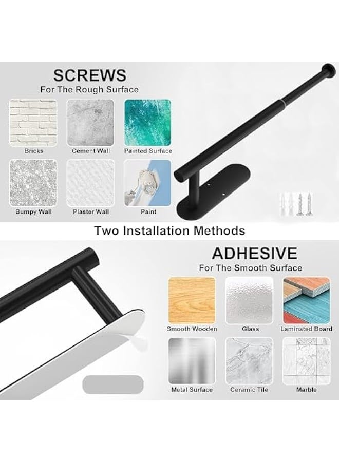 Black Self Adhesive Toilet Paper Holder Wall Mount 1 Pcs SUS304 Stainless Steel Toilet Roll Holder Adjustable 9in ~15in Hanging Paper Towel Holder for Bathroom Kitchen Under Cabinet Fridge - Image 5