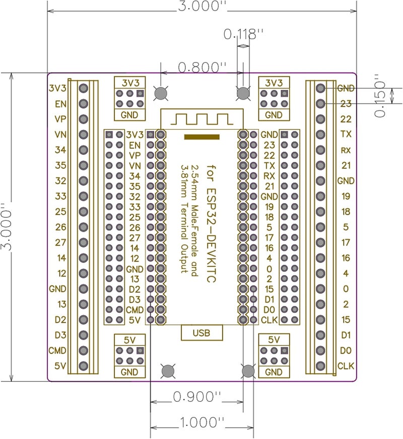 whiteeeen لوحة تفكيك بيضاء ESP32 سوبر مع توسيع GPIO بمقاس 3.81 مم - Image 5