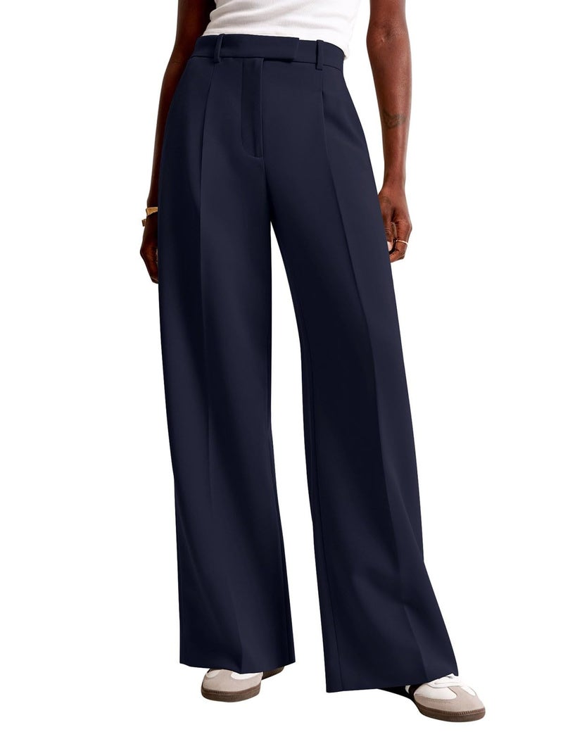 NIMIN Women Wide Leg Pants High Waisted Casual Corporate Work Trousers Business Dress Pants with Pockets Navy Blue - Image 1