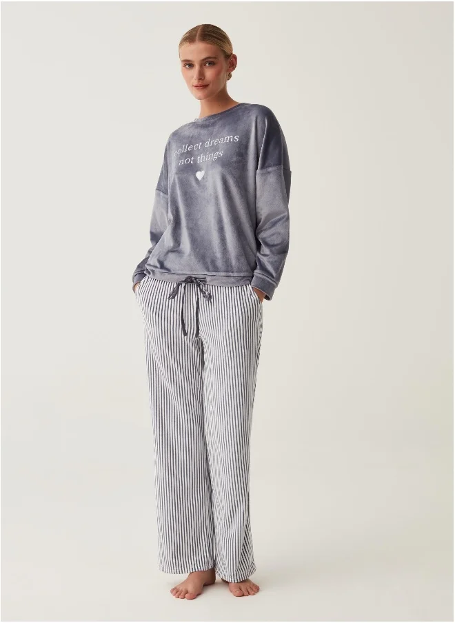 او في اس Ovs Pyjama Top With Lettering Embroidery And Heart