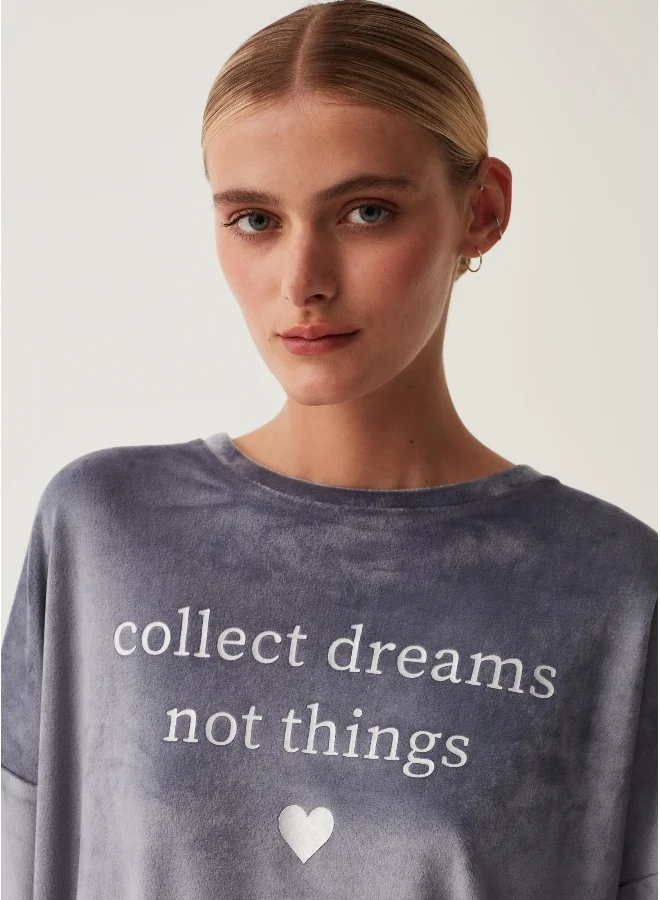 او في اس Ovs Pyjama Top With Lettering Embroidery And Heart