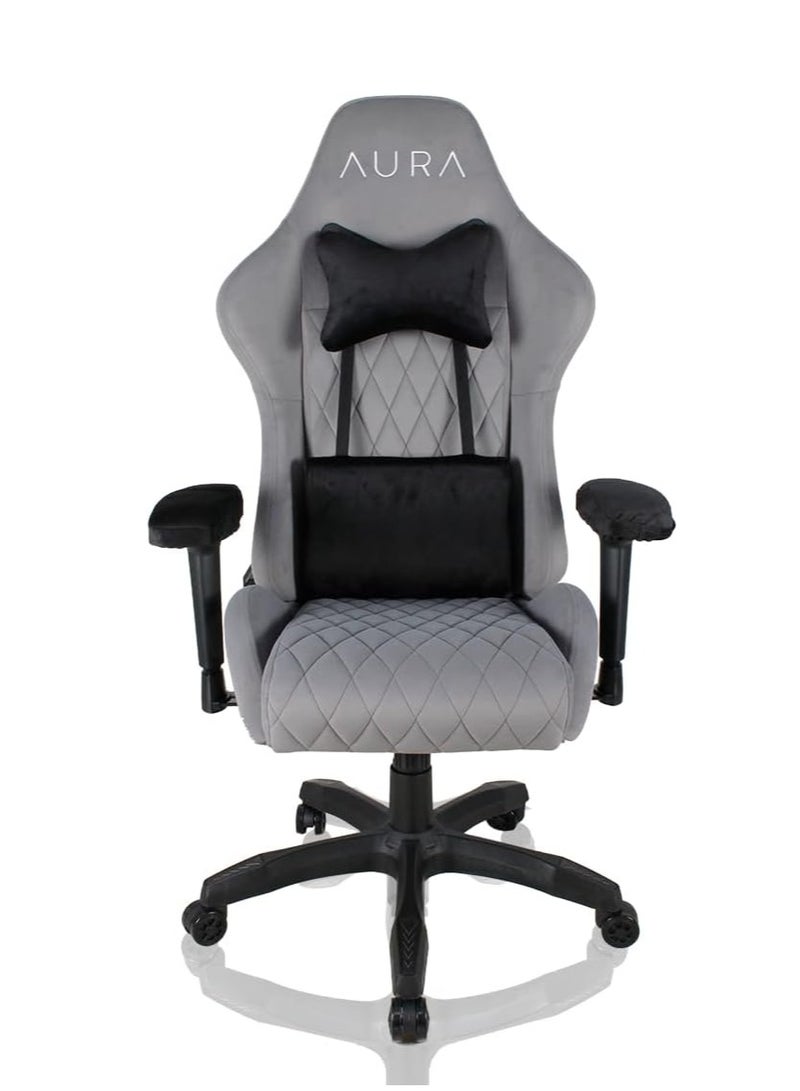 AURA AURA Aria Gaming Chair | Ergonomic Design, 4D Armrests & 4-Way Lumbar Support | Reclining Function | Full Moulded Foam Fabric Chair | Breathable, Comfortable for Long Gaming Sessions Grey - Image 1