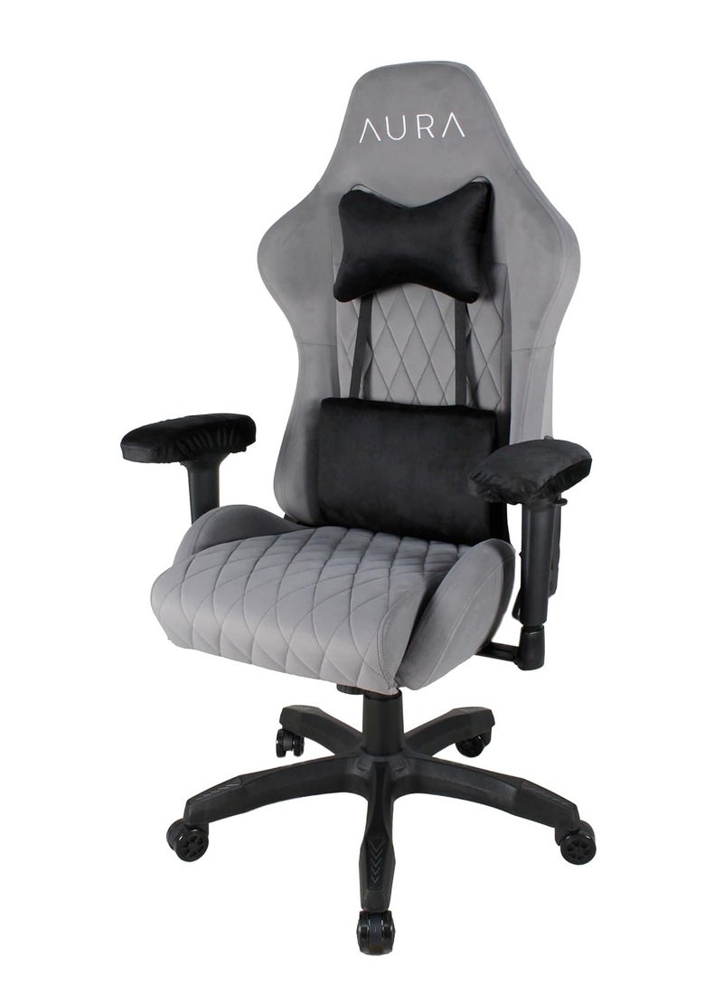 AURA AURA Aria Gaming Chair | Ergonomic Design, 4D Armrests & 4-Way Lumbar Support | Reclining Function | Full Moulded Foam Fabric Chair | Breathable, Comfortable for Long Gaming Sessions Grey - Image 2