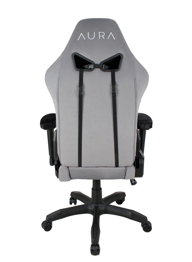 AURA AURA Aria Gaming Chair | Ergonomic Design, 4D Armrests & 4-Way Lumbar Support | Reclining Function | Full Moulded Foam Fabric Chair | Breathable, Comfortable for Long Gaming Sessions Grey - Image 4
