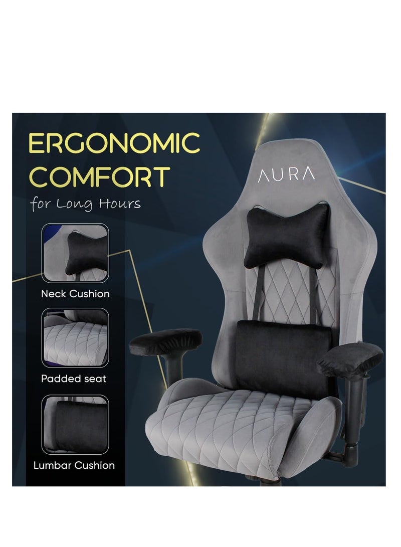 AURA AURA Aria Gaming Chair | Ergonomic Design, 4D Armrests & 4-Way Lumbar Support | Reclining Function | Full Moulded Foam Fabric Chair | Breathable, Comfortable for Long Gaming Sessions Grey - Image 5