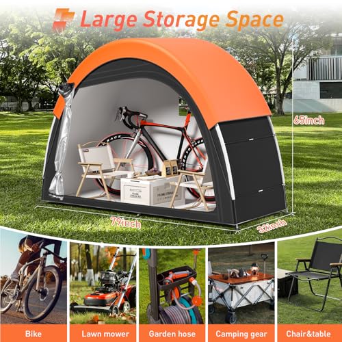 PZT Upgraded Bike Tent with Rain Cover, Portable Outdoor Storage Shed for 2-3 Bikes, 210D Oxford Fabric PU4000 Waterproof, Bike Shed/Bike Cover for Motorcycles, Garden Tools, Lawn Mower - Image 3