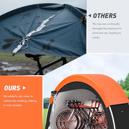 PZT Upgraded Bike Tent with Rain Cover, Portable Outdoor Storage Shed for 2-3 Bikes, 210D Oxford Fabric PU4000 Waterproof, Bike Shed/Bike Cover for Motorcycles, Garden Tools, Lawn Mower - Image 4