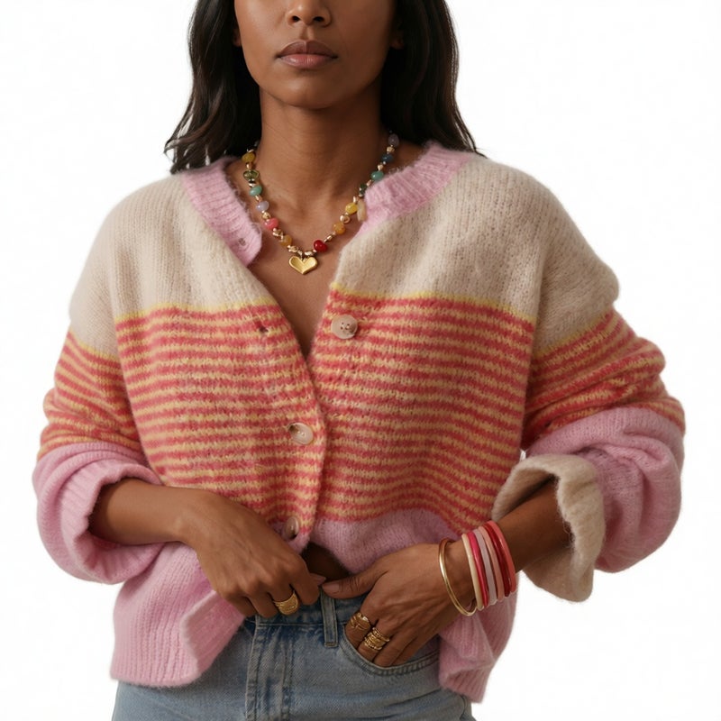 Knit Cardigan Casual Striped Single-Breasted Sweater - Image 5