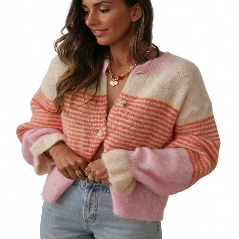 Knit Cardigan Casual Striped Single-Breasted Sweater - Image 2