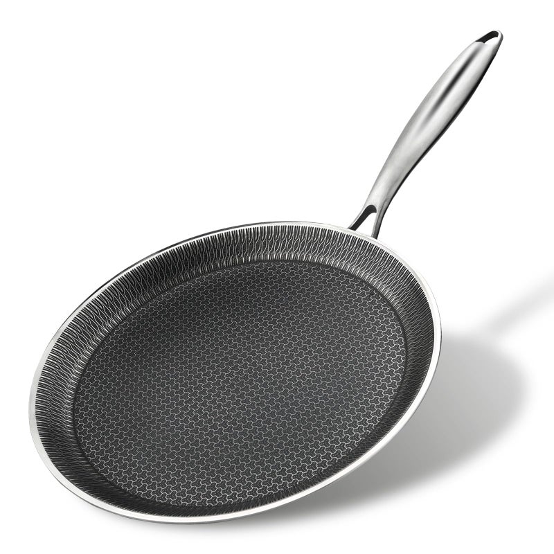 DCIGNA Nonstick Crepe Pan 11Inch Stainless Steel Crepe Pan Honeycomb Coating Flat Skillet Tawa Dosa Tortilla Omelet Griddle Pan PFOA Free Induction Compatible
