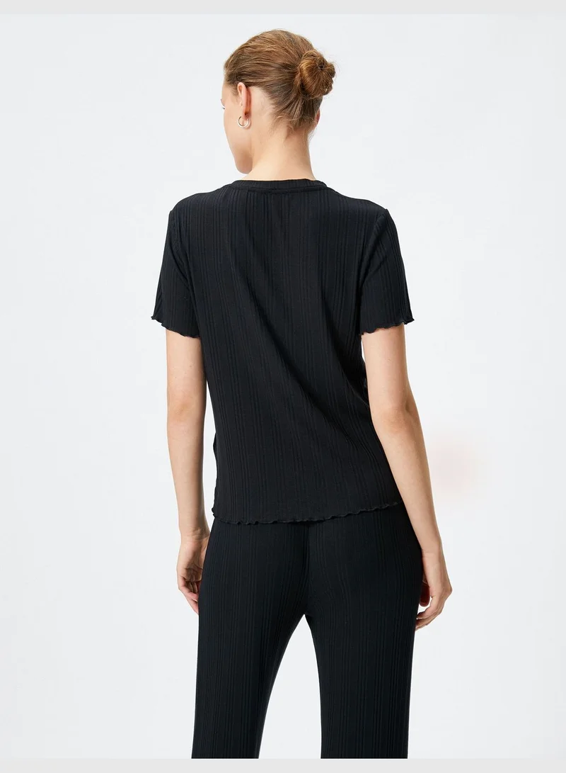كوتون Crew Neck Short Sleeve Slogan Embroidered Pyjama Top