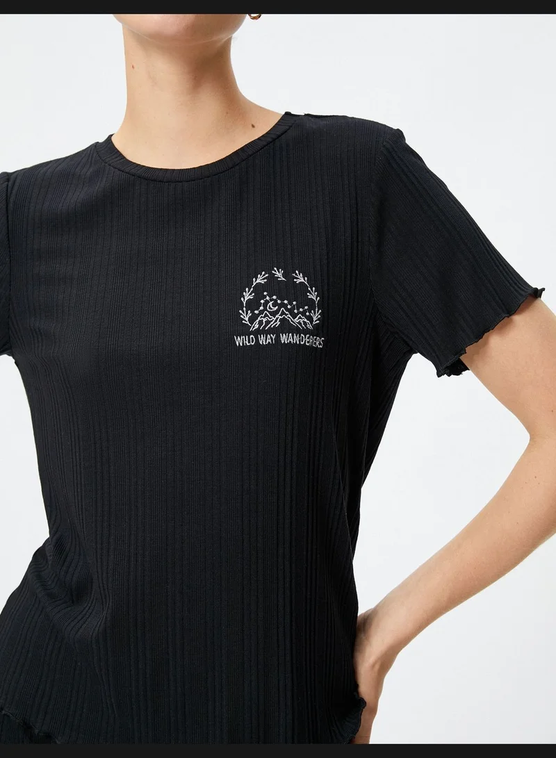 كوتون Crew Neck Short Sleeve Slogan Embroidered Pyjama Top