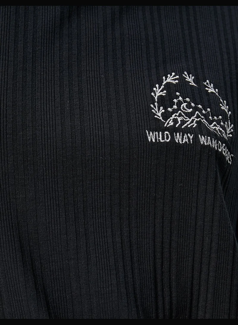 كوتون Crew Neck Short Sleeve Slogan Embroidered Pyjama Top