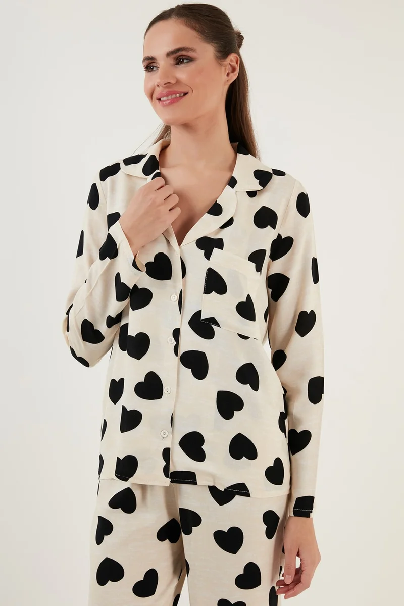 Lela Patterned Waist Elastic Pocket Detailed Shirt Collar Woven Pajama Set Women's Pajama Set 6110116