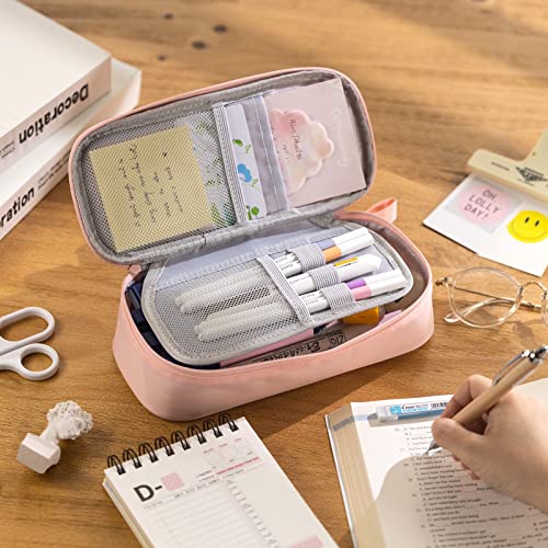 CICIMELON Durable Pencil Case Big Storage Pen Pouch Bag for School Supplies Office College Teen Girls Adults, Pink - Image 2