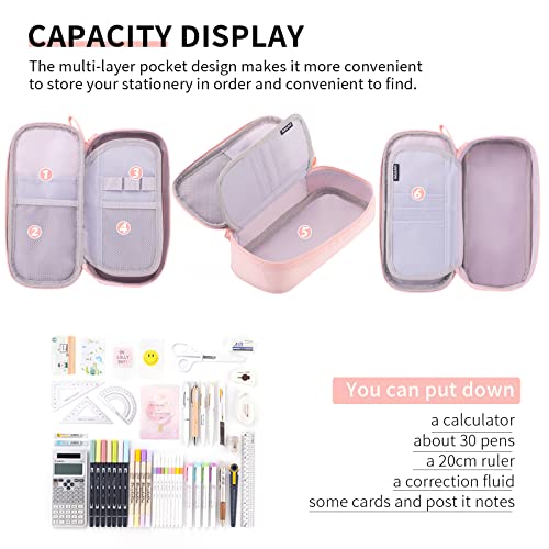 CICIMELON Durable Pencil Case Big Storage Pen Pouch Bag for School Supplies Office College Teen Girls Adults, Pink - Image 3