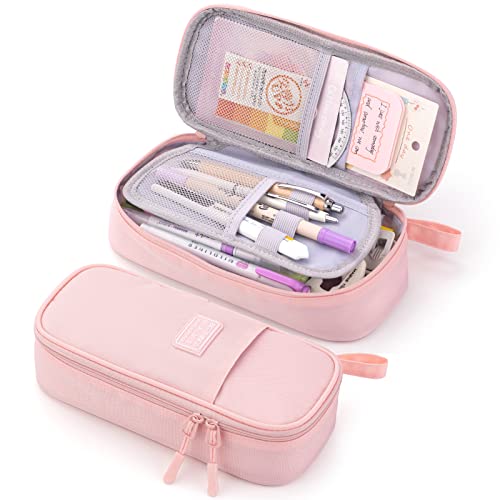 CICIMELON Durable Pencil Case Big Storage Pen Pouch Bag for School Supplies Office College Teen Girls Adults, Pink - Image 1