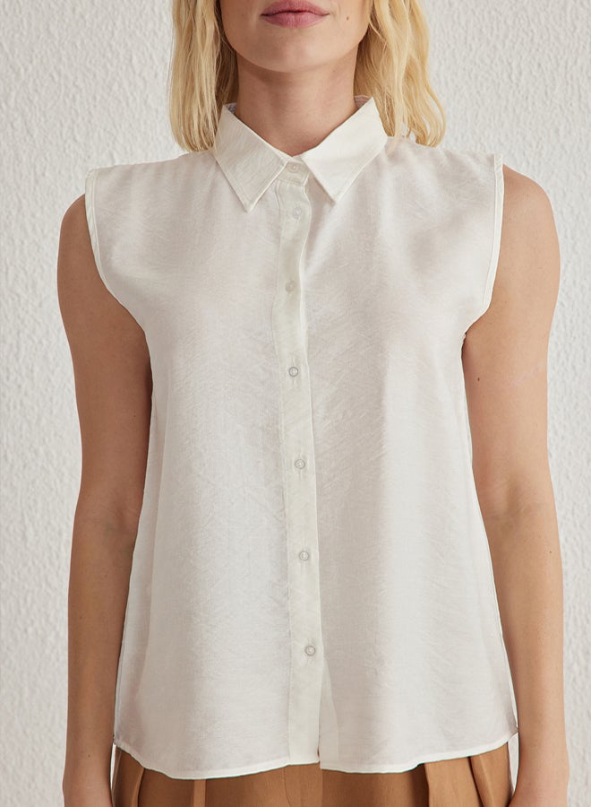 trendyol White Zero Sleeve Linen Look Regular Regular Pattern Woven Shirt - Image 4