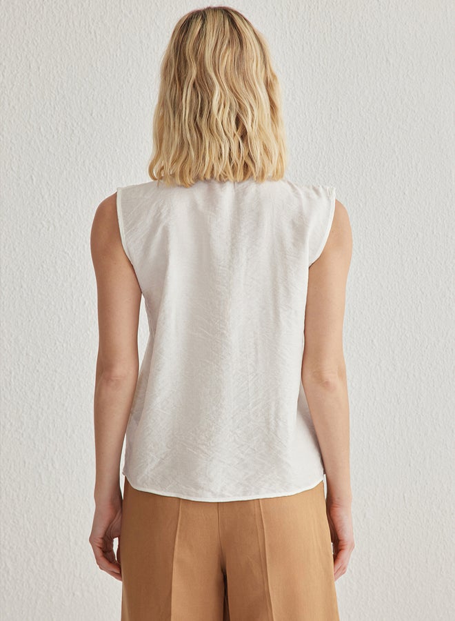 trendyol White Zero Sleeve Linen Look Regular Regular Pattern Woven Shirt - Image 5