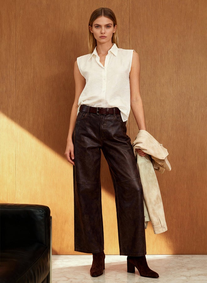 trendyol White Zero Sleeve Linen Look Regular Regular Pattern Woven Shirt - Image 1