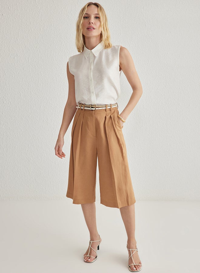 trendyol White Zero Sleeve Linen Look Regular Regular Pattern Woven Shirt - Image 3