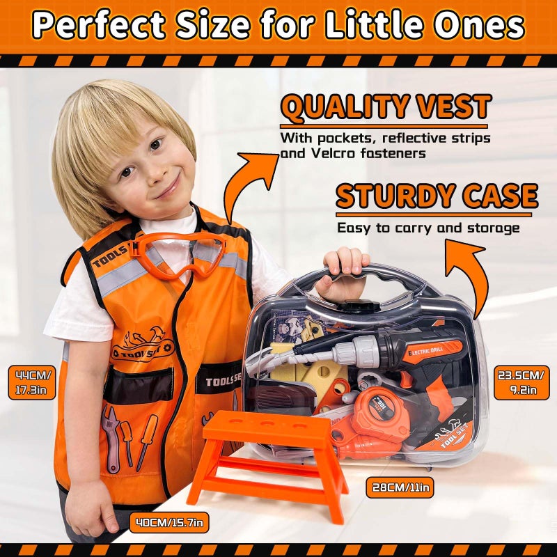 KidBloom Toddler Tool Set, Kids Tool Set with Toy Drill, Tools for Kids with Tool Box and Vest, Toys for 3 Year Old Boys - Image 3