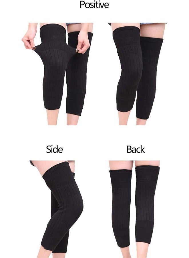 وسادات الركبة المصنوعة من الكشمير للجنسين، وسادات الركبة السميكة والمطولة والمرنة القابلة للتنفس، وأكمام الركبة الداعمة والواقية (أسود) - Image 5