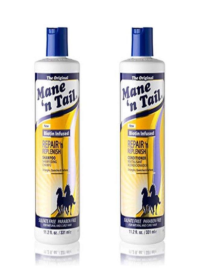 Mane 'n Tail Mane ’n Tail Repair ’n Replenish Shampoo & Conditioner (Pack of 2) - Sulfate-Free, Gentle Cleansing & Nourishing System for Curly & Natural Hair (11.2 oz Each) - Image 1