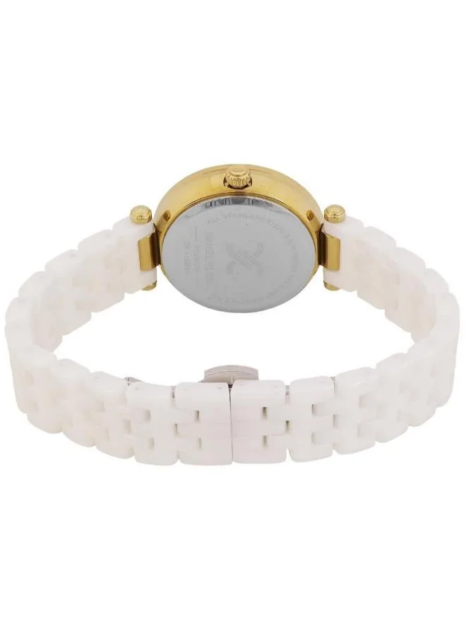 DANIEL KLEIN Women's Ceramic Band Gold Steel Case Analog Silver Round Emboss Dial Japanese Quartz Premium 30 Meters Water Resistant
