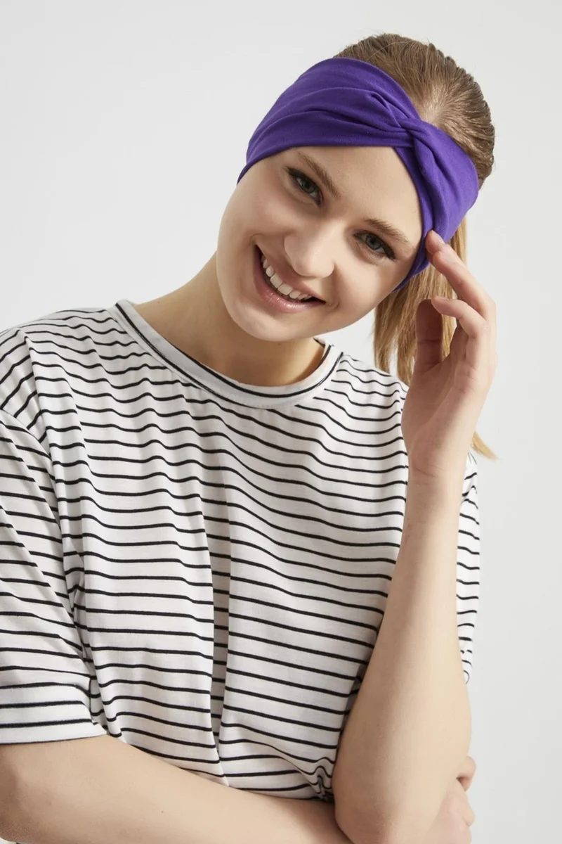 Butikgiz Trend Purple, Boutique Design Women's Bandana Hair Band, Extra Soft, Flexible, Natural, Combed Cotton