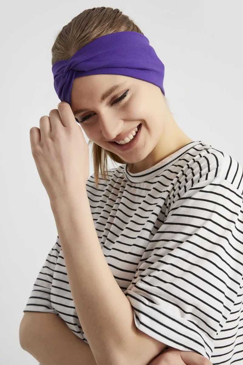 Butikgiz Trend Purple, Boutique Design Women's Bandana Hair Band, Extra Soft, Flexible, Natural, Combed Cotton