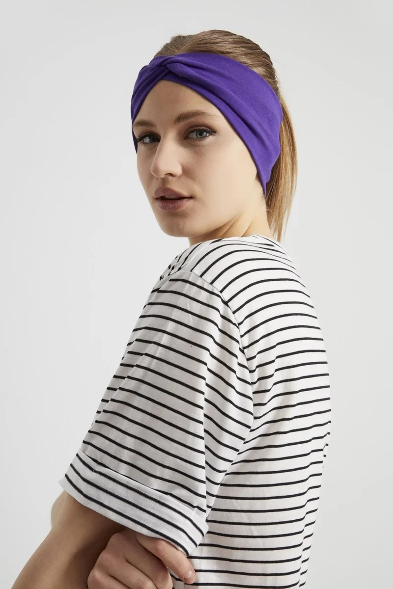 Butikgiz Trend Purple, Boutique Design Women's Bandana Hair Band, Extra Soft, Flexible, Natural, Combed Cotton