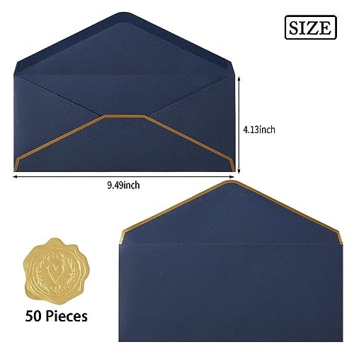Topeen 50 Pack #10 Business Envelopes with Gold Border, Self Seal Standard Envelopes with Gold Stickers for Office, Checks, Letter Mailing, Invoices, 4 1/8 x 9 1/2 Inches (Navy Blue) - Image 2