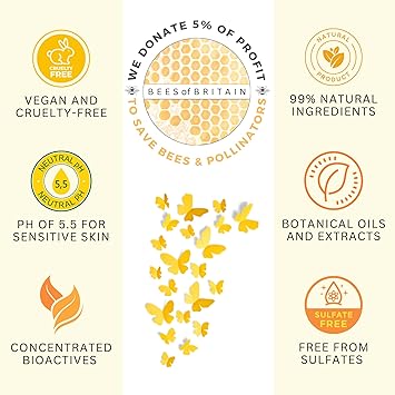 BEES of BRITAIN شامبو طبيعي 99% بدون رائحة من BEES of BRITAIN خالي من الكبريتات والبارابين pH 5.5 للبشرة الحساسة نتبرع بـ 5% من أرباحنا لإنقاذ النحل والملقحات 250 مل - Image 3