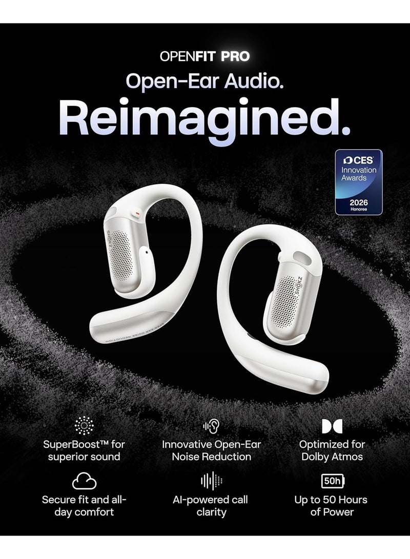SHOKZ OpenFit Pro Open-Ear True Wireless Earbuds with Open-Ear-Noise Reduction, Optimised for Dolby Atomos, Deep Bass, 50H Playtime, AI-Powered Clear Calls for Work, Sport, Bluetooth 6.1, IP55, White White - Image 1