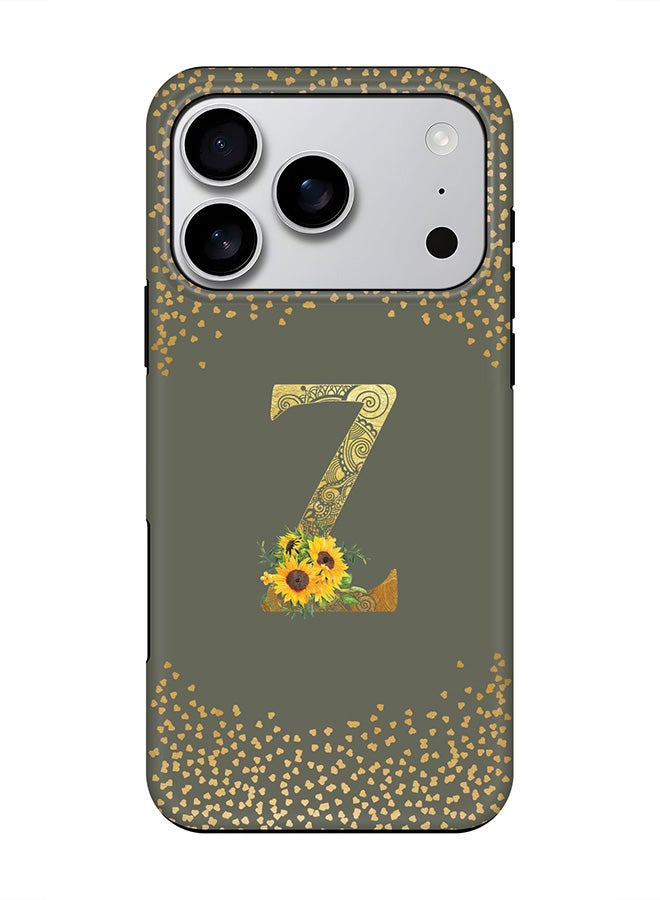 Stylizedd Tough Pro Magnetic Case for iPhone 17 Pro, Dual Layer hybrid PC + TPU Mobile Cover Matte - Custom Floral Monogram - Z  (Olive Green )