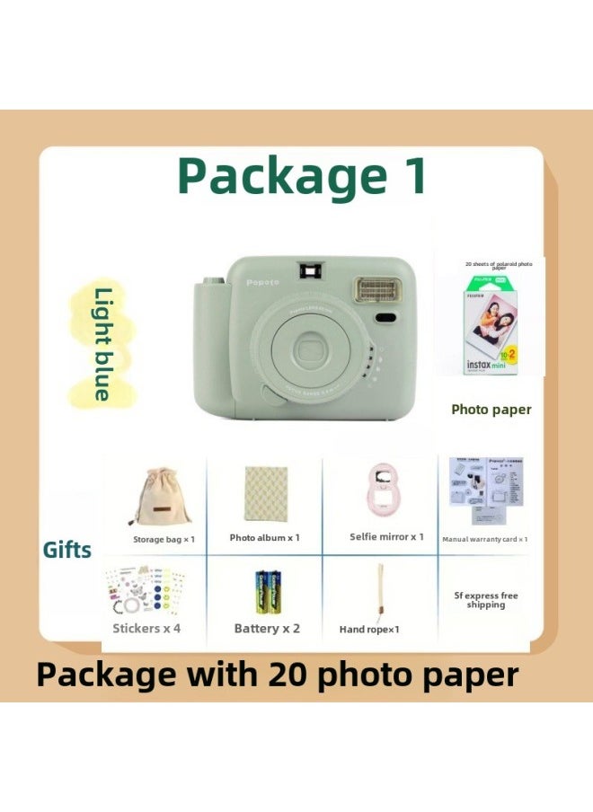 Generic Product Of Paperone CCD Mini Camera One-time Imaging Photo Paper Cheap Student Camera Retro Photo Portable-Body Color:Light Luxury Color Morandi Blue-package 1  - Image 1