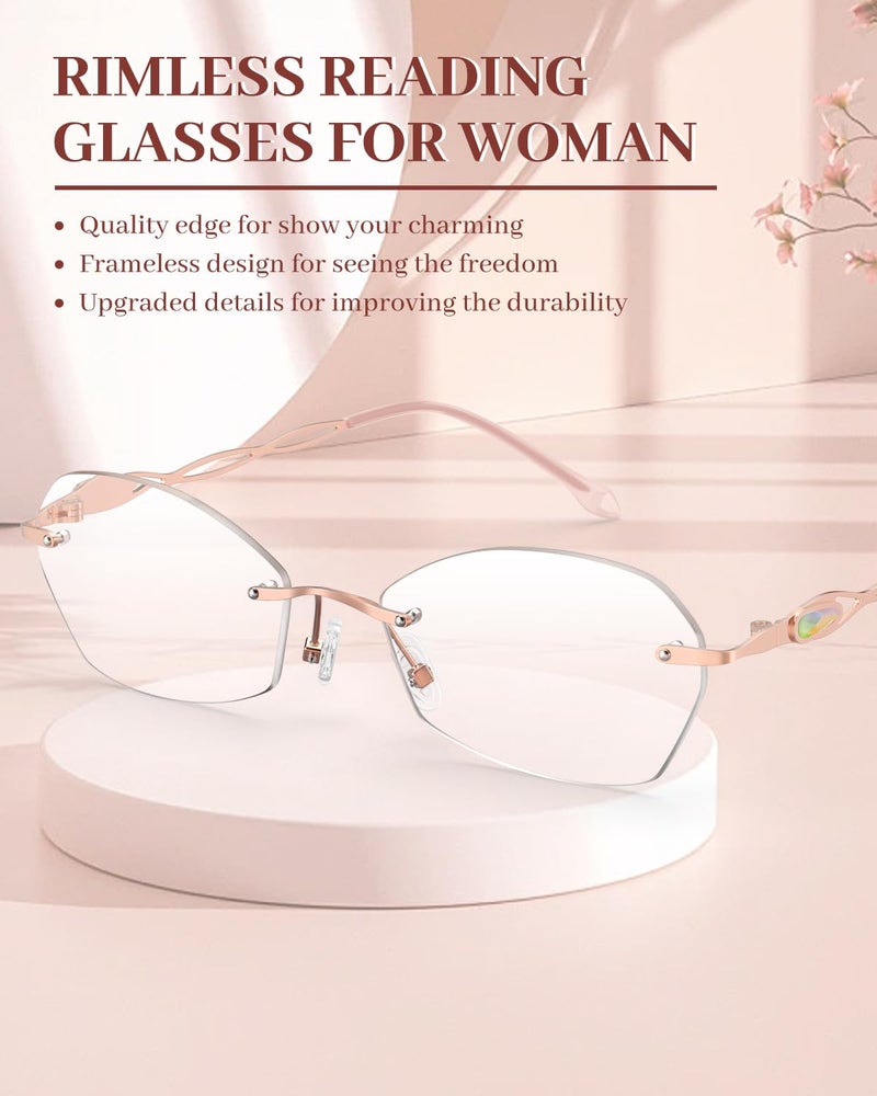 LUFF Rimless Reading Glasses for Women Blue Light Blocking Lightweight Metal Classic Computer Readers Anti Eyestrain - Image 2