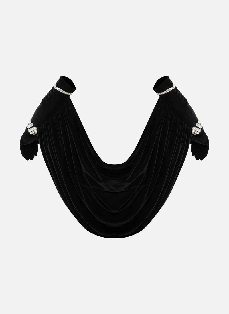 Lichi Velvet gloves with crystal decor and drapery
