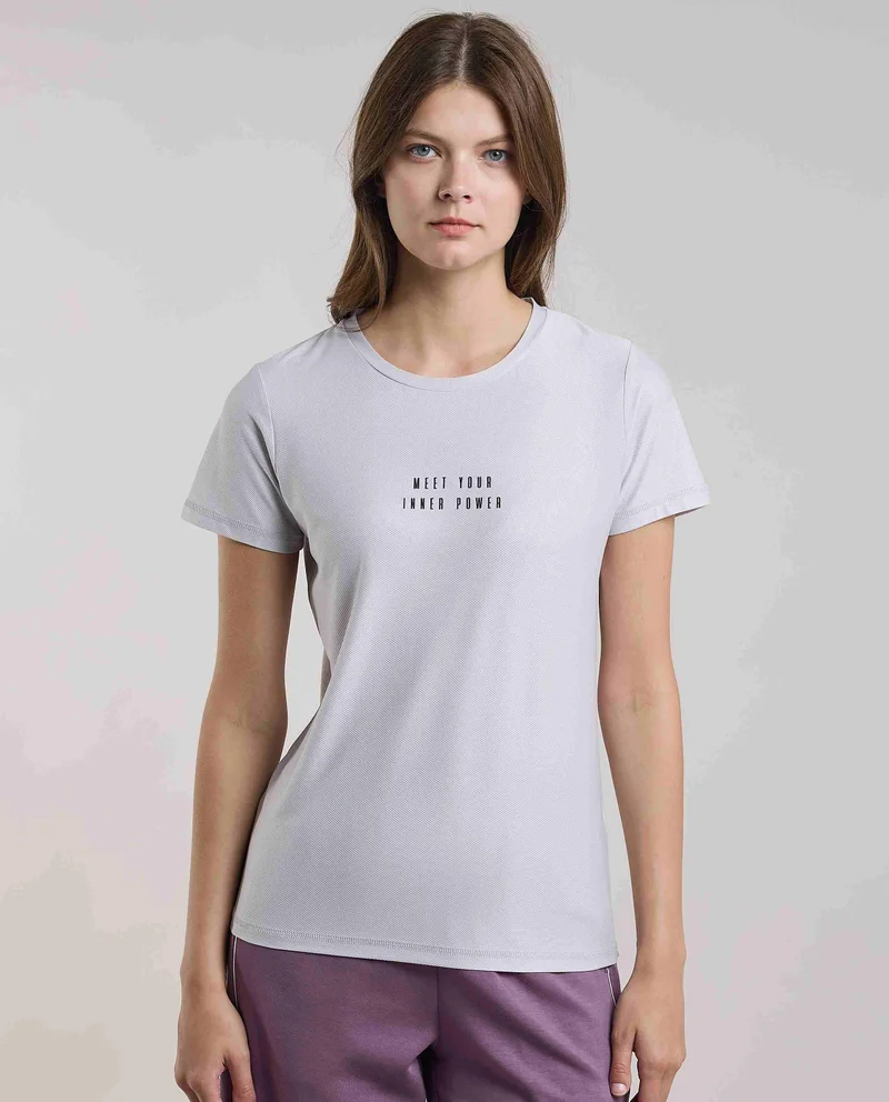 أر أند بي Printed Active T-Shirt with Crew Neck and Short Sleeves