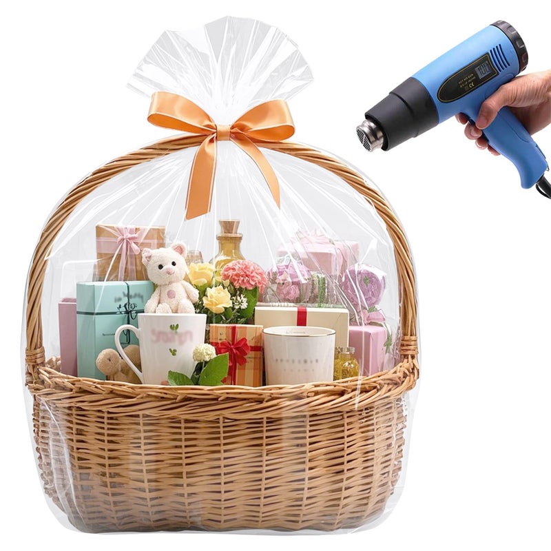 Morepack Extra Large Shrink Wrap Bags for Gift Baskets 32x40 inches Clear PVC Heat Gift Basket Shrink Bags 20 Pack