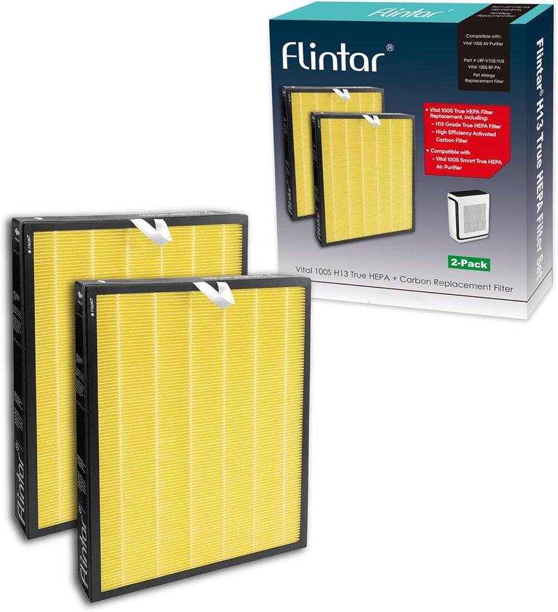 Flintar فلتر بديل للحساسية الحيوانية Vital 100S، متوافق مع جهاز تنقية الهواء LEVOIT Vital 100S، فلتر H13 حقيقي HEPA + كربون نشط بديل، رقم القطعة Vital 100S-RF-PA، عبوة من قطعتين - Image 1