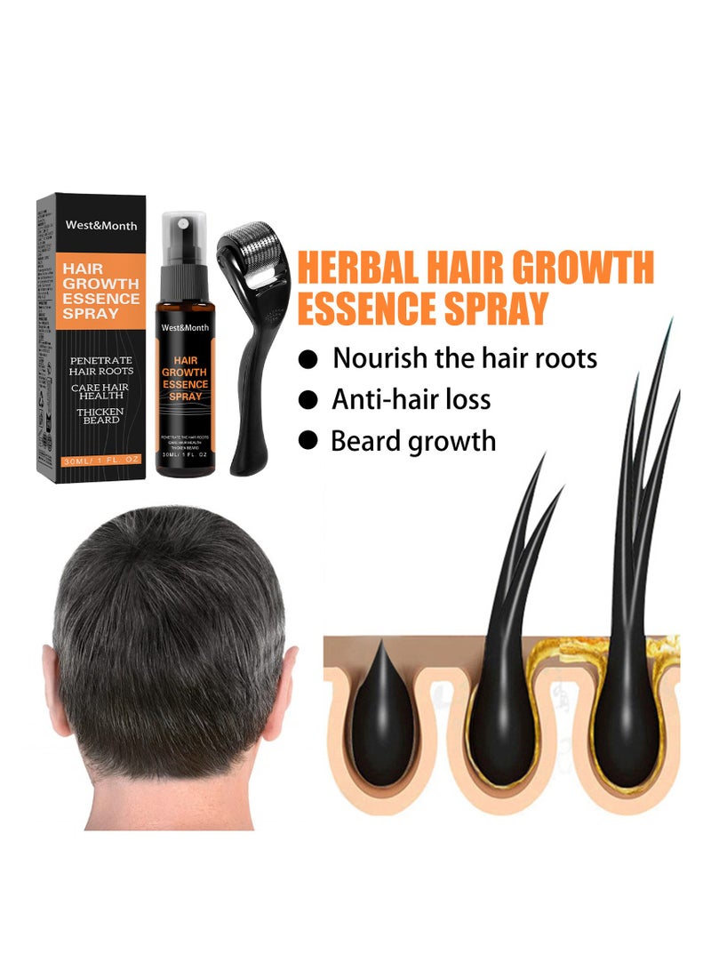 West&Month 30ML Hair Growth Essence Spray, Anti-Slip Hair Nourishing Growth Liquid Thickening Hairline Essence Spray With Microne Roller, Hair Loss And Thinning Prevention Treatment, Scalp Improver  - Image 2