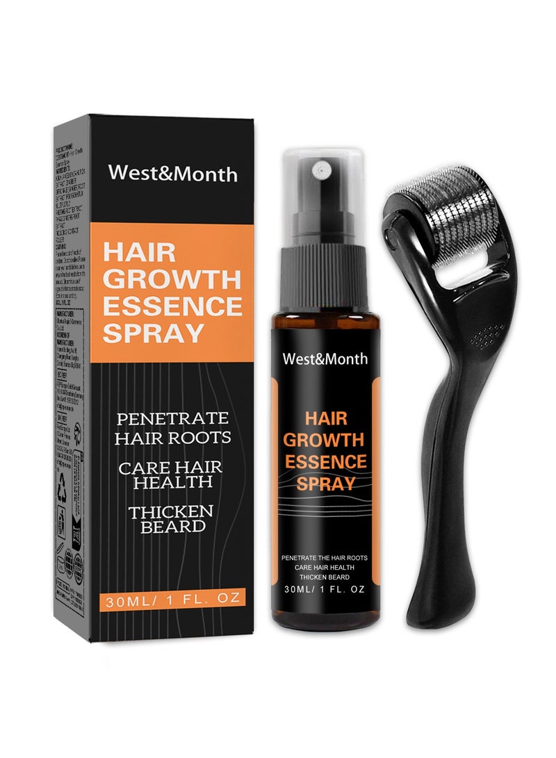 West&Month 30ML Hair Growth Essence Spray, Anti-Slip Hair Nourishing Growth Liquid Thickening Hairline Essence Spray With Microne Roller, Hair Loss And Thinning Prevention Treatment, Scalp Improver  - Image 1