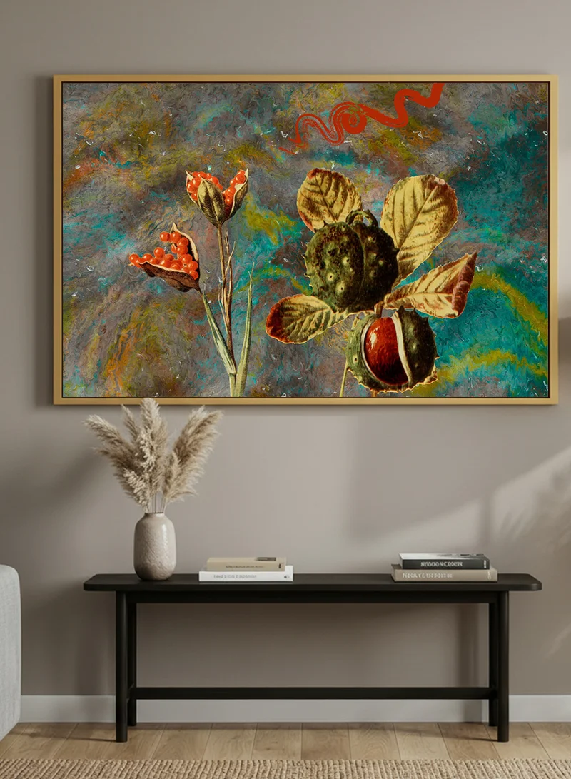 LOWHA Canvas Wall Art Stretched Over Wooden Frame with Gold Floating Frame and Flower Abstract Design